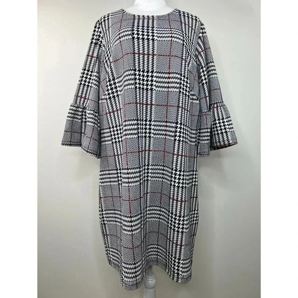 NWT Violet B. Houndstooth Dress Black White Red Plaid 2X Plus Fall Holiday Dress - Picture 1 of 15